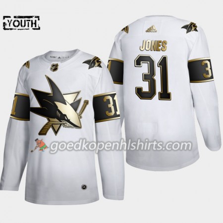 San Jose Sharks Martin Jones 31 Adidas 2019-2020 Golden Edition Wit Authentic Shirt - Kinderen